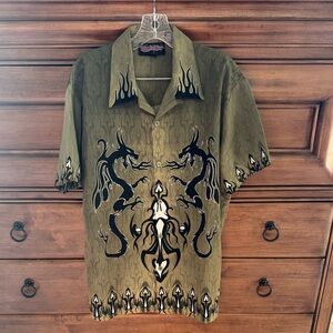 Men's Olive Dragon Print Shirt